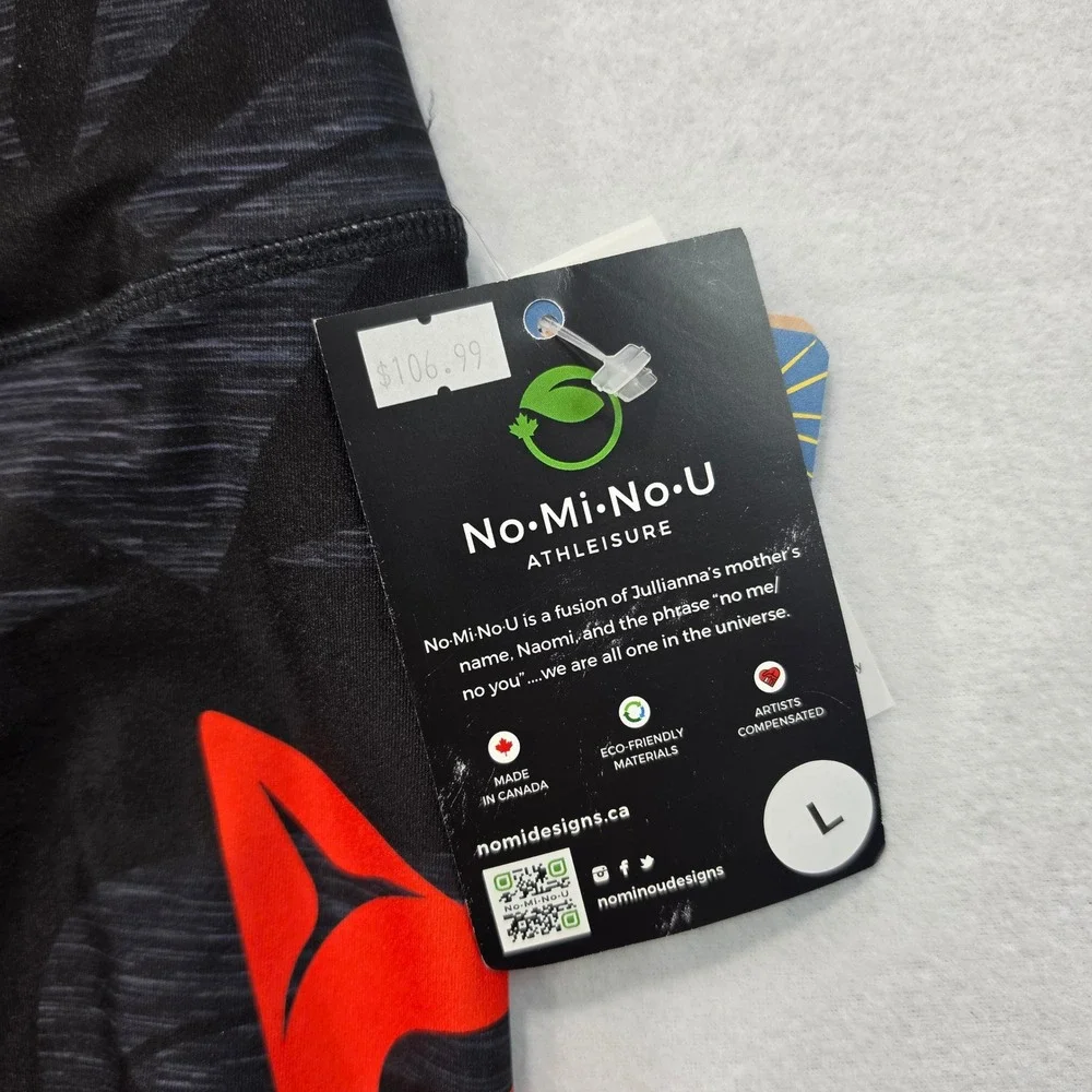 NoMiNoU‎ Indigenous Art Leggings L Large Black Red Recycled Yoga UPF 50 NWT